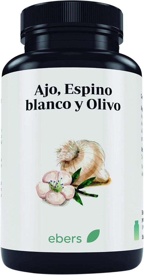 Ebers Ajo, Espino Blanco y Olivo - 60 perlas - 2 Meses de Suministro, Extracto de Aceite de Ajo, Fuente de Alicina, Suplemento Alimenticio Sin Gluten y Sin Lactosa