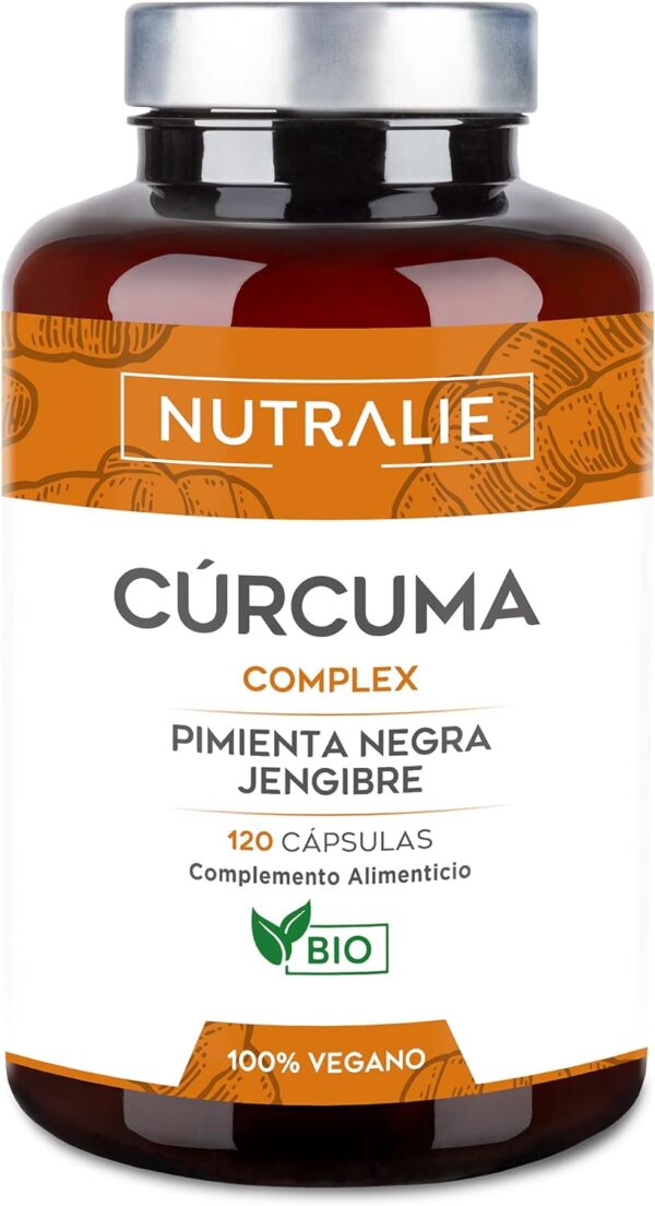 Cúrcuma Orgánica con Jengibre y Pimienta Negra (1420mg x Dosis) Potente Antiinflamatorio y Antioxidante Natural - Alta Concentración Curcumina y Piperina - Turmeric Cúrcuma BIO |120 Capsulas Nutralie