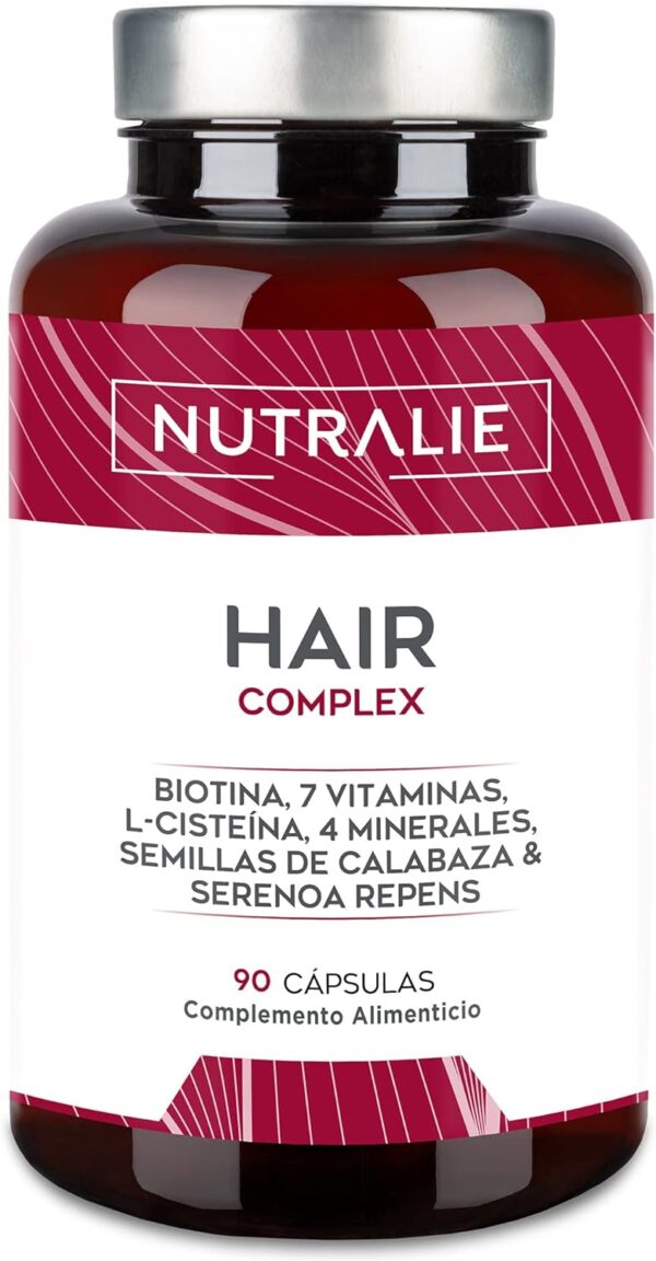 VITAMINAS PARA EL CABELLO - Crecimiento y Anticaida Cabello [PREMIO 2022] Biotina + Zinc + L-Cisteina - Mujer Hombre - Vitaminas Pelo Vegano - Hair Complex - 90 Cápsulas Nutralie