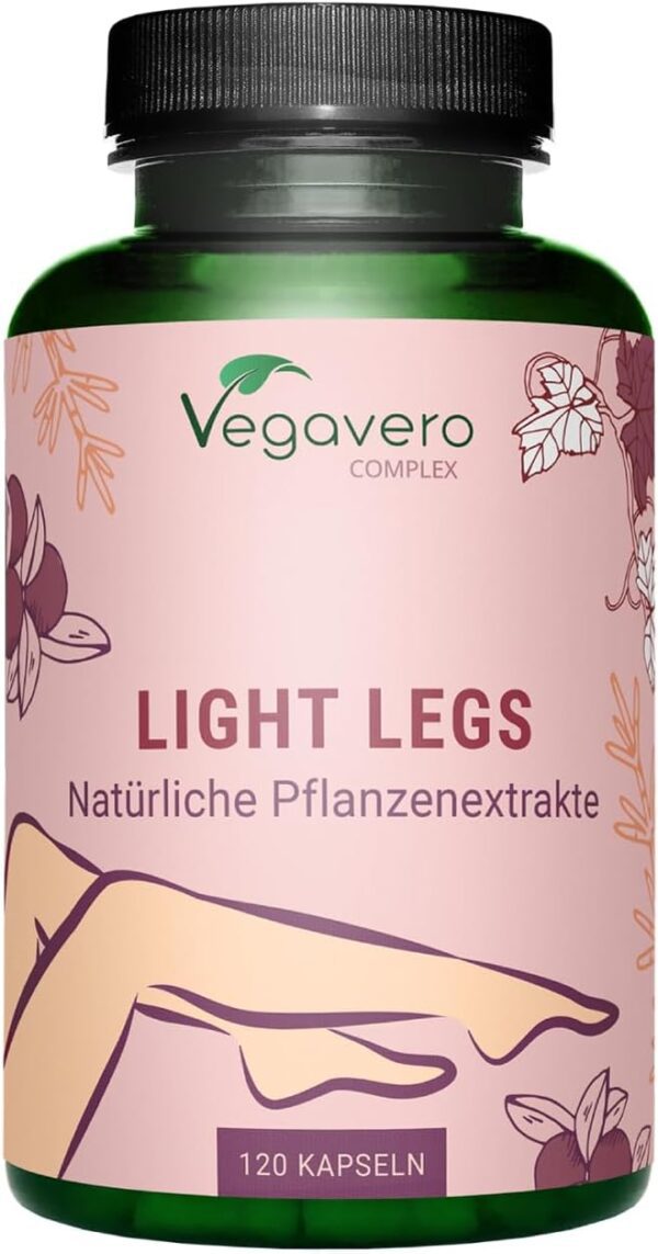 Piernas Ligeras Vegavero® | 120 Cápsulas | Circulacion + Piernas Cansadas + Retencion Liquidos | SIN ADITIVOS | Con Centella Asiática & Arandanos | Vegano