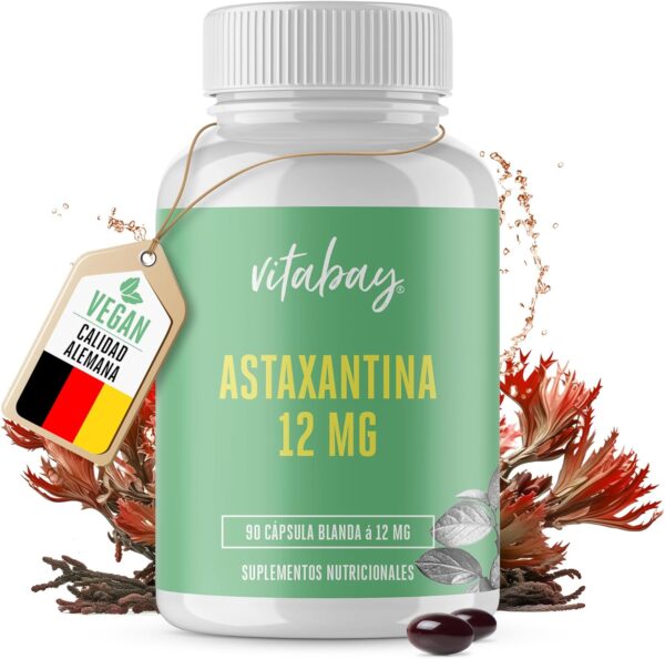 Vitabay astaxantina suplementos antioxidantes astaxantina pura 12mg 90 softgels - astaxantina natural pura derivada de la microalga Haematococcus pluvialis